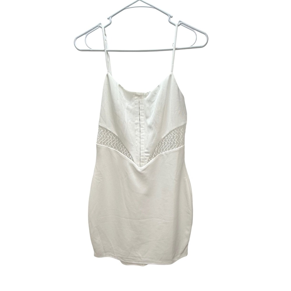 Privy White Slip Dress Size Medium – Mesh Panel Bodycon Mini Bachelorette Party - Picture 2 of 9
